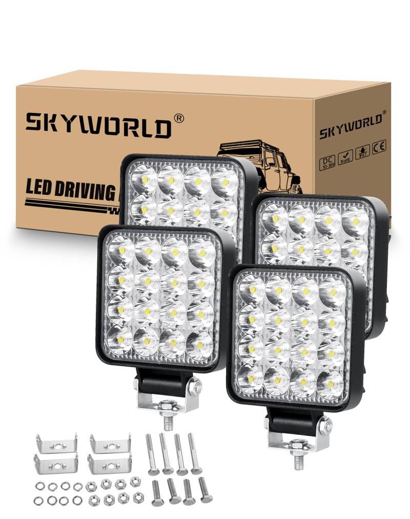 SKYWORLD LED Arbeitsscheinwerfer 4 Stücke,3,3 Zoll Mini 48W Quadrat Led Strahler 12V kfz LED Scheinwerfer 12V IP67 Wasserdicht Rückfahrscheinwerfer für Auto SUV ATV Traktor LKW 4x4 von SKYWORLD