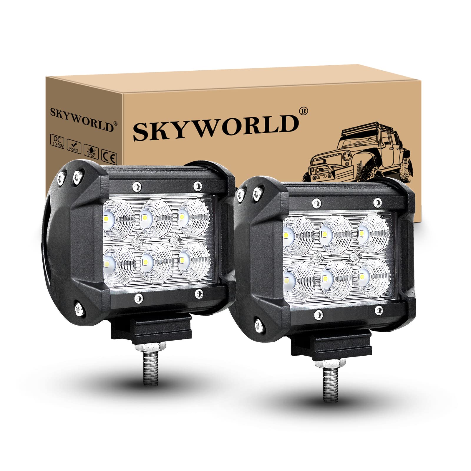 Auto LED Zusazuscheinwefer 2 x 18W Arbeitslicht LED Light Bar Scheinwerfer Offroad Flutlicht Wasserdicht IP67 Lastwagen Kabine ATV UTV SUV Boot 12V 24V von SKYWORLD