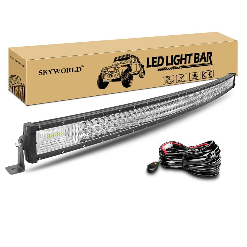 SKYWORLD LED Arbeitsscheinwerfer Bar, 128.5 cm 648W Gebogen LED Lichtleiste Flutlicht Reflektor Combo 12V 24V mit Kabelbaumsatz Arbeitslicht Zusatzscheinwerfer für Auto Offroad Traktor SUV UTV ATV von SKYWORLD