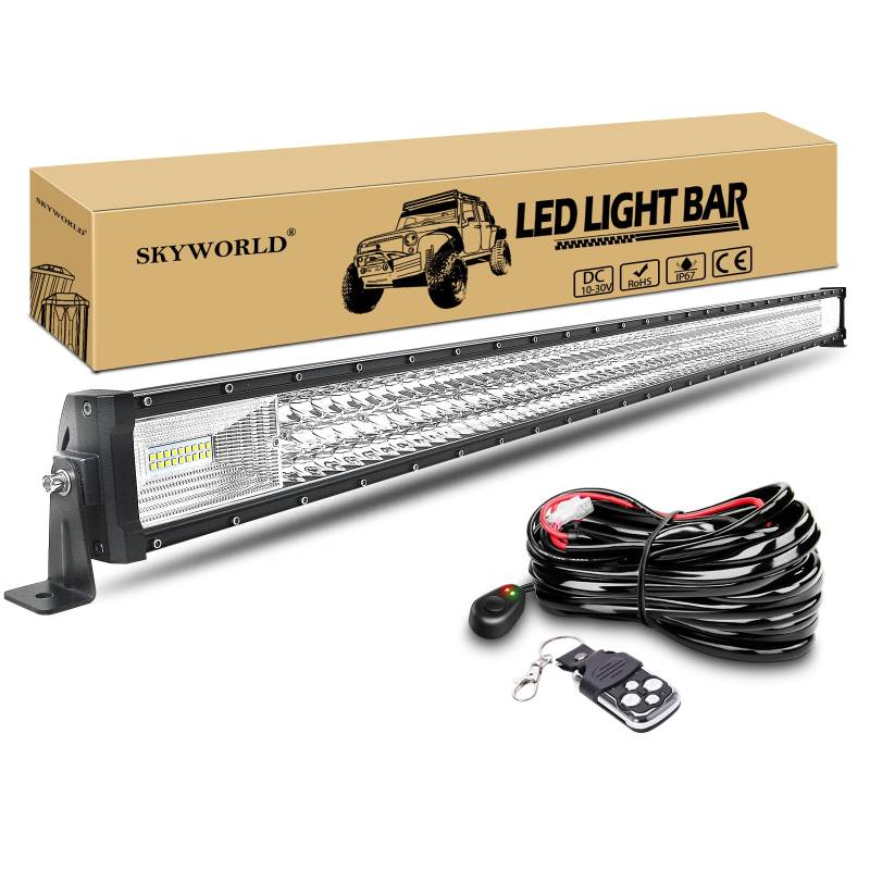 SKYWORLD LED Arbeitsscheinwerfer Bar, 132cm 52 Zoll 675W Zusatzscheinwerfer Scheinwerfer Led Lichtleiste Offroad Lampe mit 12V Blitz kabelbaum kit für Auto SUV ATV UTV LKW 4x4 Nebelscheinwerfer von SKYWORLD