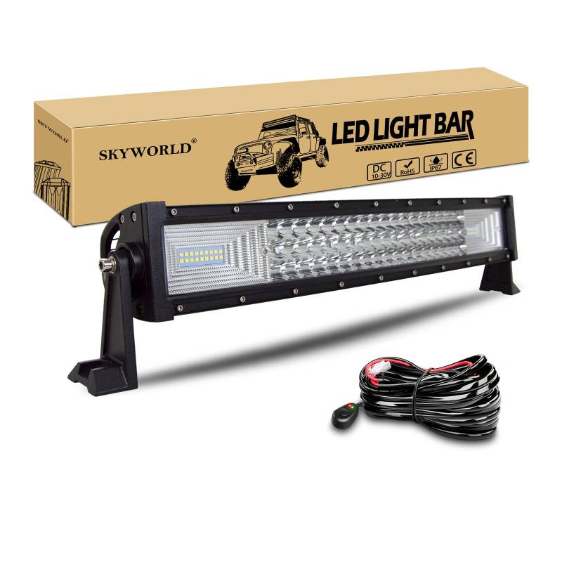 SKYWORLD 22 Zoll 56cm 270W Led Arbeitsscheinwerfer Bar Gebogen mit 12V Kabelbaum, Zusatzscheinwerfer Auto LED Arbeit Licht Bar Wasserdicht Lightbar für 4x4 SUV Offroad ATV LKW Traktor Fahrzeuge von SKYWORLD