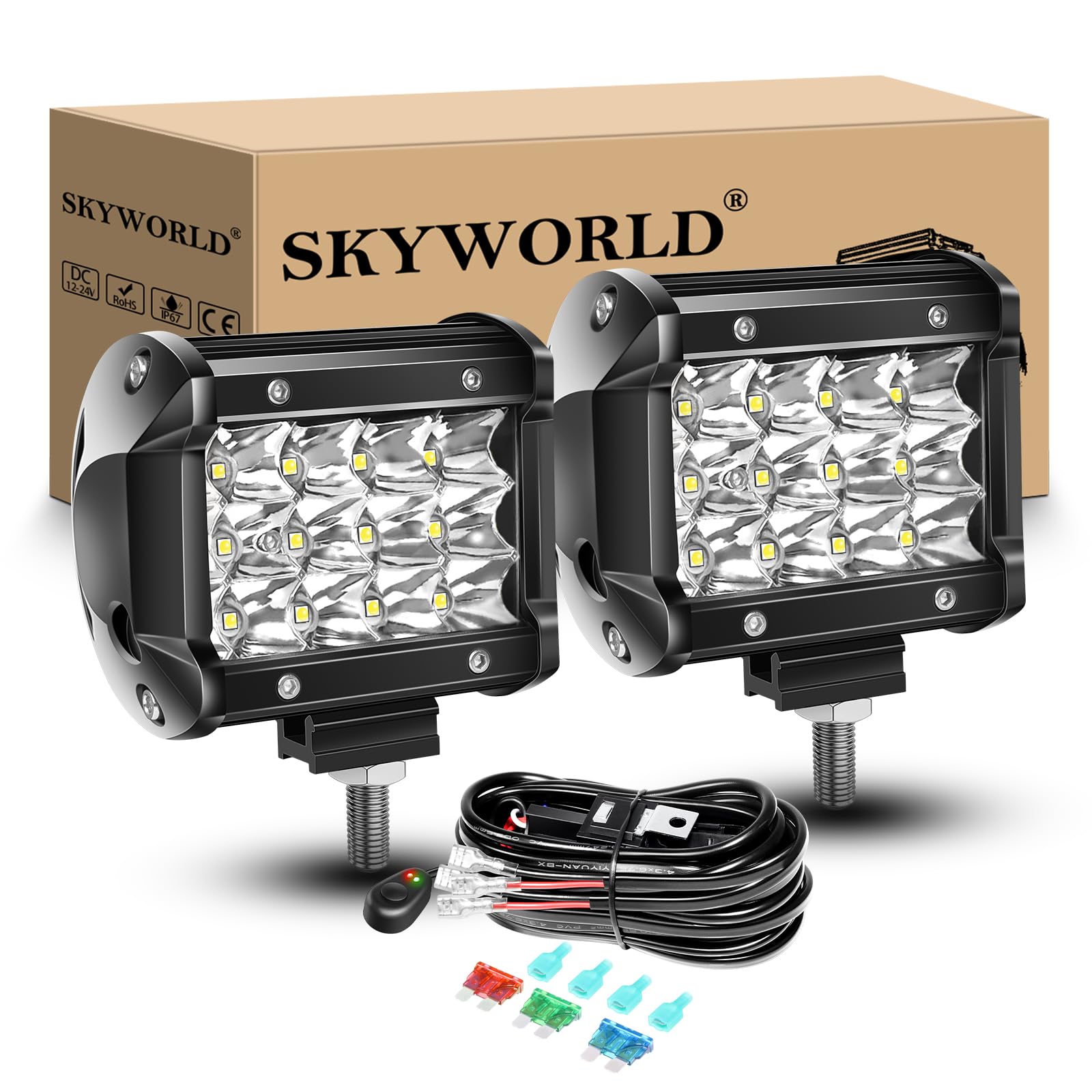 SKYWORLD 2Pcs 4 Zoll 36W Led Arbeitsscheinwerfer mit 12V kabelbaum, Zusatzscheinwerfer LED Scheinwerfer Auto LED Arbeit Licht Bar für 4x4 Offroad SUV UTV ATV KFZ Traktor, Led Arbeitslicht von SKYWORLD