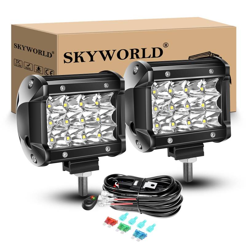 SKYWORLD 2Pcs 4 Zoll 36W Led Arbeitsscheinwerfer mit 12V kabelbaum, Zusatzscheinwerfer LED Scheinwerfer Auto LED Arbeit Licht Bar für 4x4 Offroad SUV UTV ATV KFZ Traktor, Led Arbeitslicht von SKYWORLD