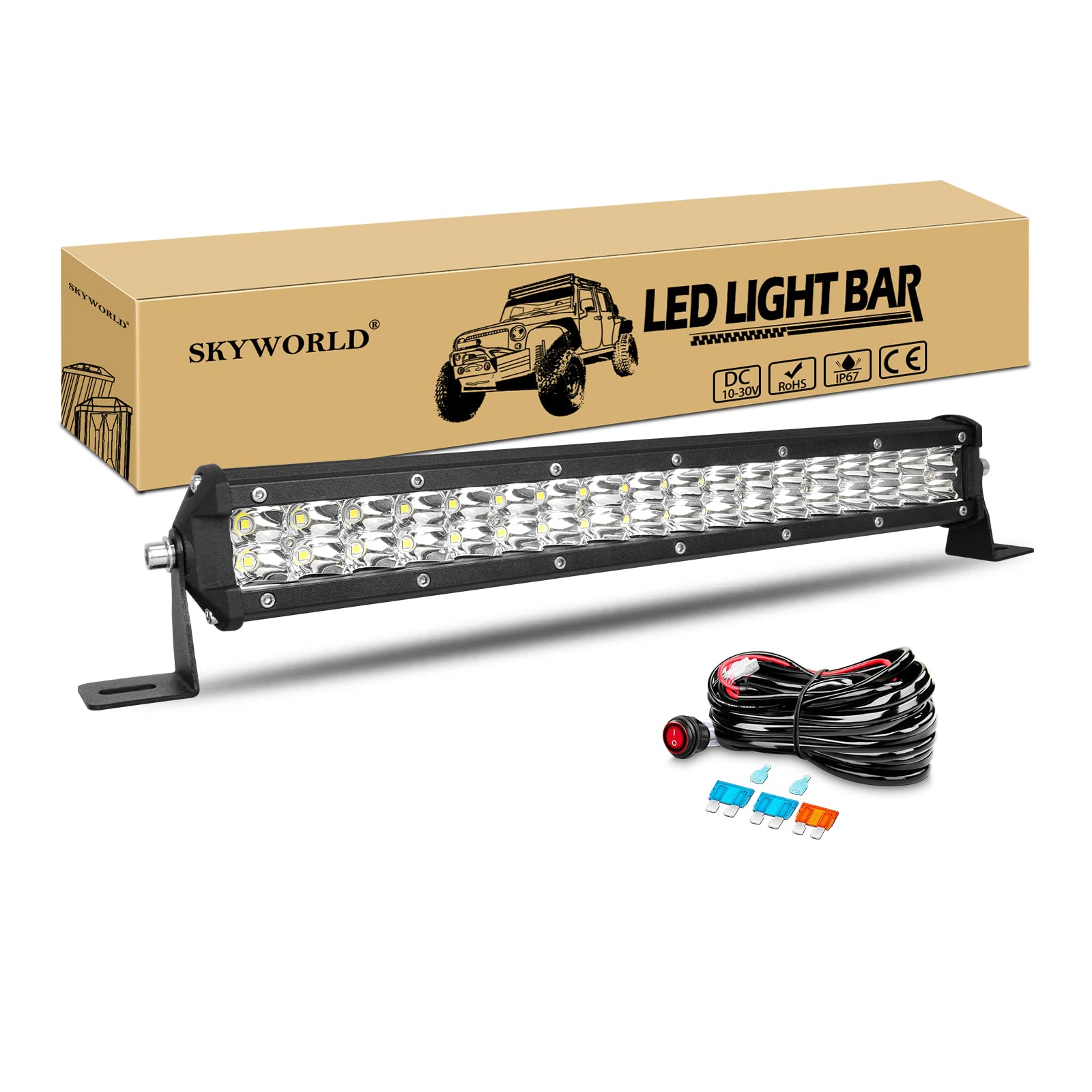 SKYWORLD LED Arbeitsscheinwerfer Bar, 38CM 108W Zusatzscheinwerfer LED Offroad Scheinwerfer mit 12V Kabelbaum Kit, Rückfahrscheinwerfer Led für Auto Traktor 4x4 LKW SUV UTV ATV von SKYWORLD