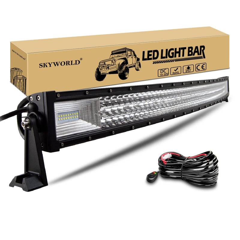 SKYWORLD 52 Zoll 130cm 675W Led Arbeitsscheinwerfer Bar Gebogen mit 12V Kabelbaum, Zusatzscheinwerfer Auto LED Arbeit Licht Bar Wasserdicht Lightbar für 4x4 SUV Offroad ATV LKW Traktor Fahrzeuge von SKYWORLD