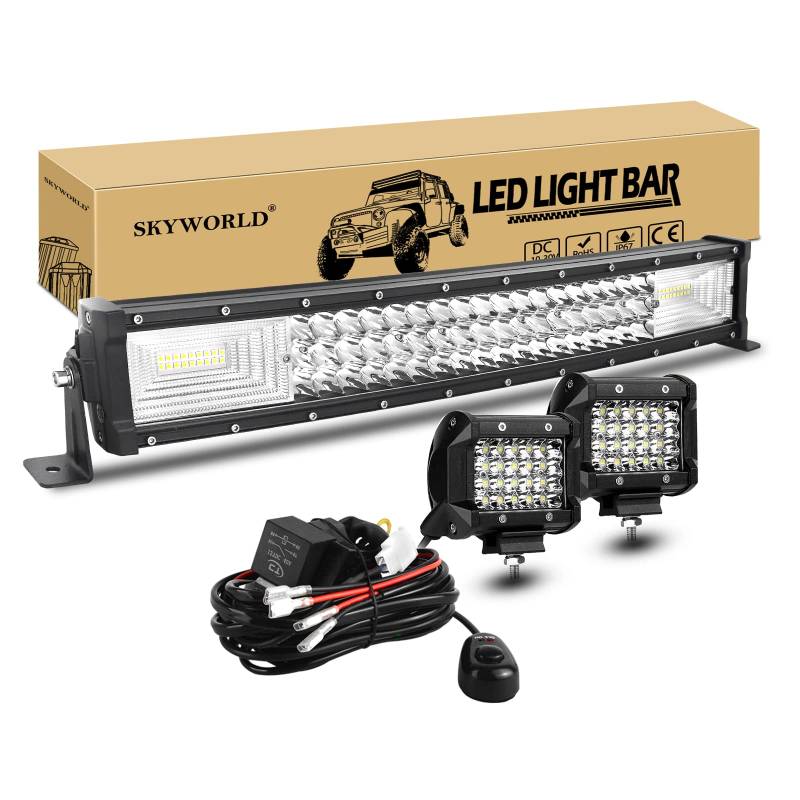 SKYWORLD LED Arbeitsscheinwerfer Bar, 56CM 270W Gebogen LED Offroad Scheinwerfer Arbeitslicht, 2 x 60W Zusatzscheinwerfer Beleuchtung mit 12V kabelbaum Auto Traktor SUV LKW KFZ 4x4 Nebelscheinwerfer von SKYWORLD