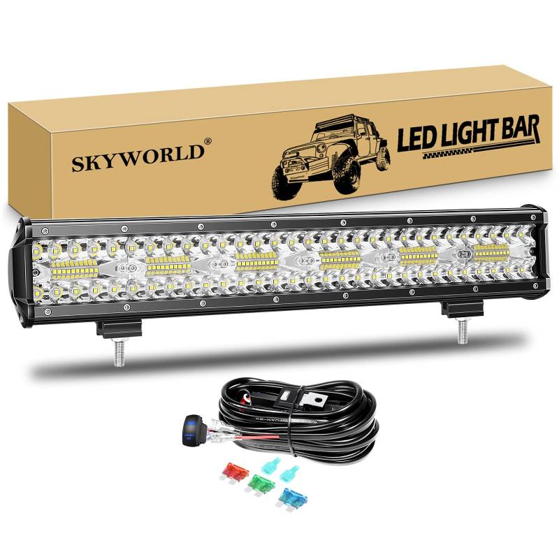 SKYWORLD LED Arbeitsscheinwerfer Bar 17 Zoll 360W weiß LED Scheinwerfer Arbeitslicht Zusatzscheinwerfer mit 12V Rocker Kabelbaum für Auto Offroad Traktor PKW LKW SUV UTV ATV von SKYWORLD