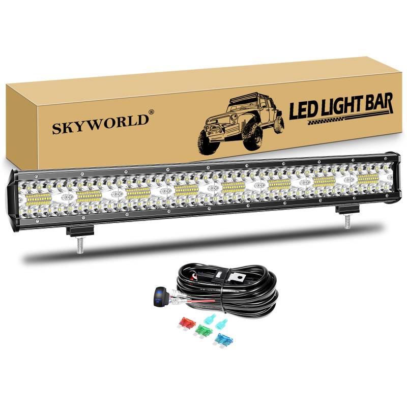 SKYWORLD LED Arbeitsscheinwerfer Bar 23 Zoll 480W weiß LED Scheinwerfer Arbeitslicht Zusatzscheinwerfer mit 12V Rocker Kabelbaum für Auto Offroad Traktor PKW LKW SUV UTV ATV von SKYWORLD