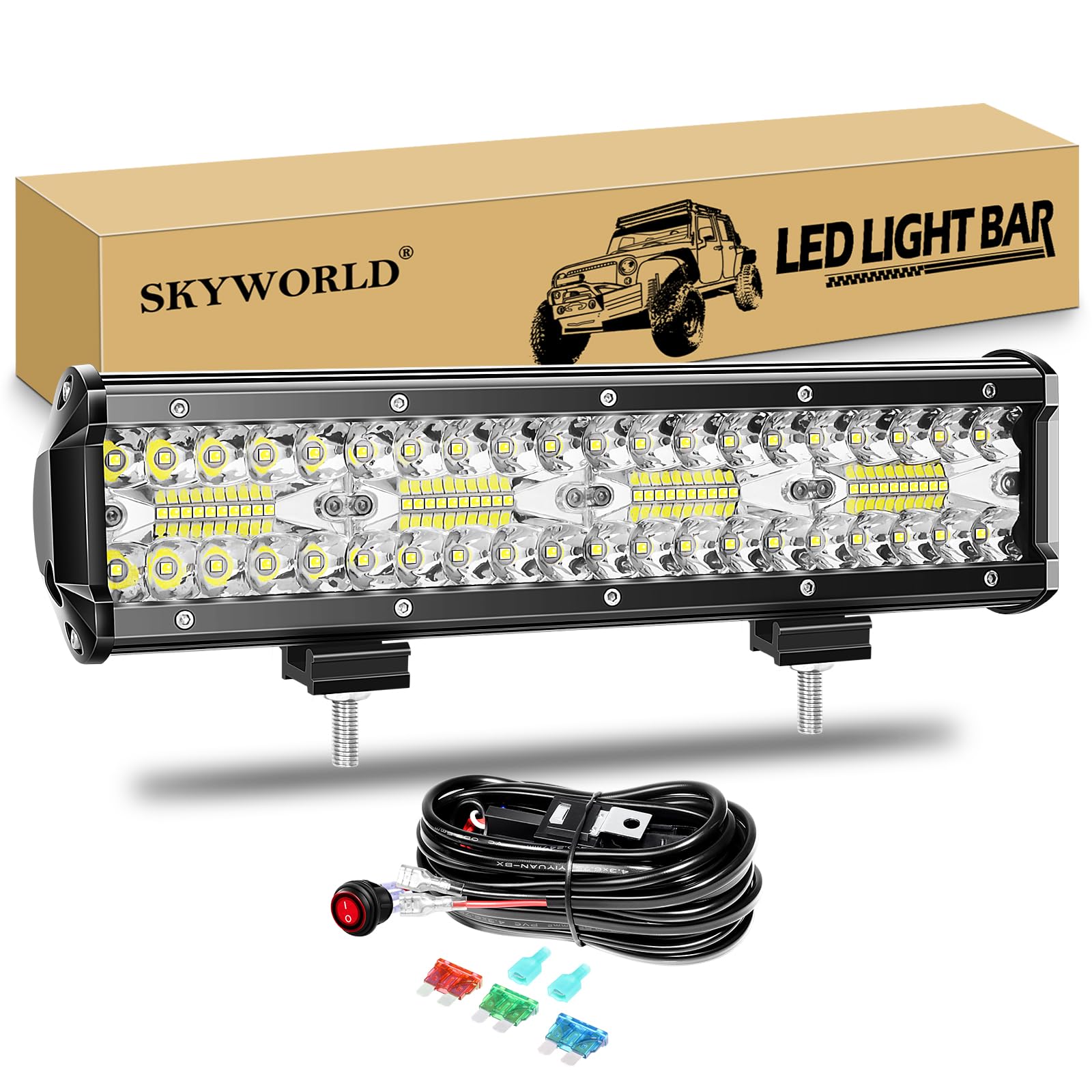 SKYWORLD LED Arbeitsscheinwerfer Bar 30.4cm 240W LED Scheinwerfer 12V 24V Arbeitslicht Zusatzscheinwerfer mit Kippschalter Kabelbaum für Auto Offroad Traktor PKW LKW SUV UTV ATV von SKYWORLD