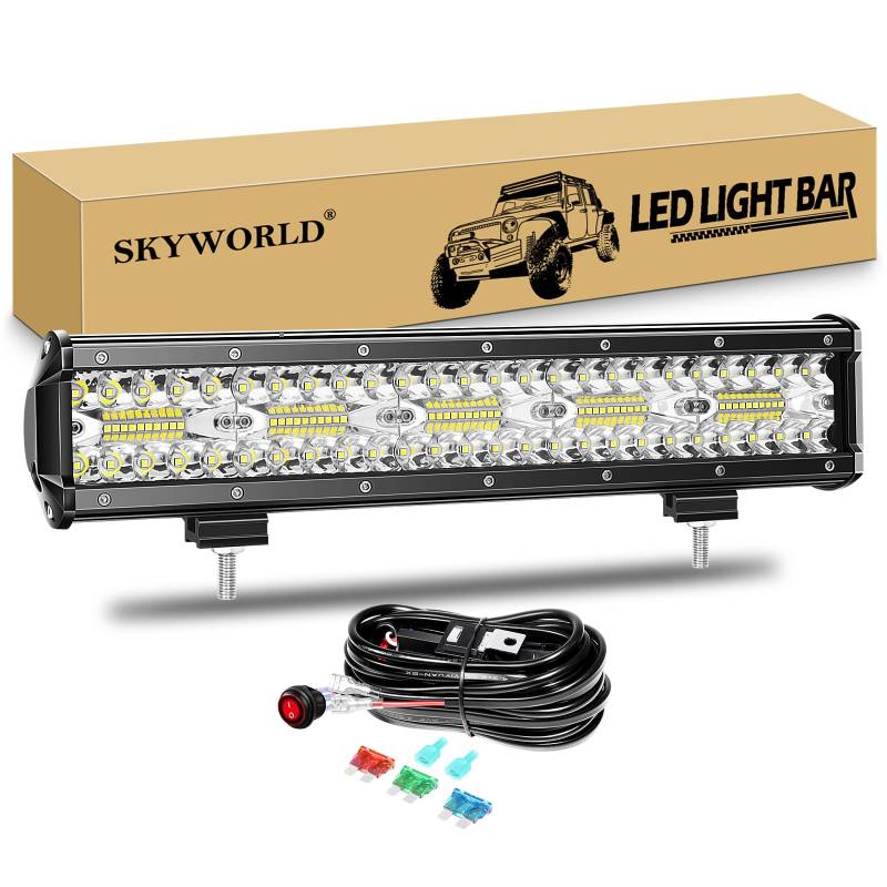 SKYWORLD LED Arbeitsscheinwerfer Bar 37.6cm 300W LED Scheinwerfer 12V 24V Arbeitslicht Zusatzscheinwerfer mit Kippschalter Kabelbaum für Auto Offroad Traktor PKW LKW SUV UTV ATV von SKYWORLD