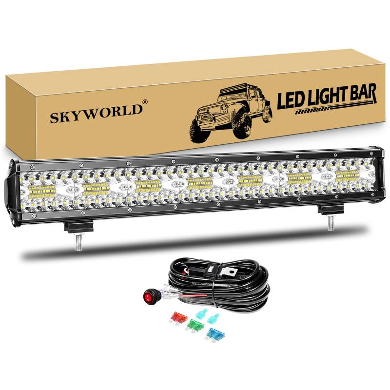 SKYWORLD LED Arbeitsscheinwerfer Bar 51.4cm 420W LED Scheinwerfer 12V 24V Arbeitslicht Zusatzscheinwerfer mit Kippschalter Kabelbaum für Auto Offroad Traktor PKW LKW SUV UTV ATV von SKYWORLD