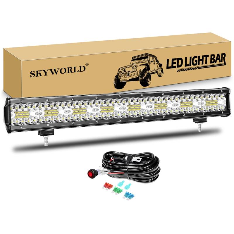 SKYWORLD LED Arbeitsscheinwerfer Bar 59cm 480W LED Scheinwerfer 12V 24V Arbeitslicht Zusatzscheinwerfer mit Kippschalter Kabelbaum für Auto Offroad Traktor PKW LKW SUV UTV ATV von SKYWORLD