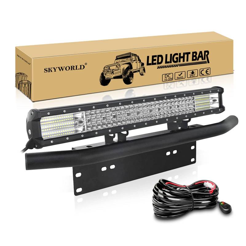 SKYWORLD Led Arbeitsscheinwerfer Bar, 59 cm 570W Led lichtleiste mit KFZ Kennzeichenhalterung bull bar und 12V Kabelbaum für 4x4 Auto Offroad Truck LKW PKW ATV SUV lightbar von SKYWORLD