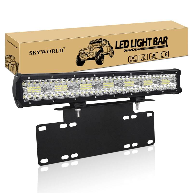 SKYWORLD 20 Zoll 50 cm 420W Led Arbeitsscheinwerfer Bar, light bar Kennzeichenhalter Nummernschildhalterung bull bar, LED Zusatzscheinwerfer Bar für 4x4 Auto Offroad SUV Truck LKW PKW ATV SUV von SKYWORLD