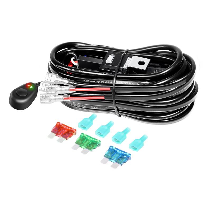 SKYWORLD LED-Lichtleiste Kabelbaum-Set 2 Kabel 10ft 40 A Gleichstrom 12V Sicherungsrelais EIN-/Ausschalter, Auto-Nebelscheinwerfer Kabelbaum-Kits für Offroad-Fahrten Arbeitslichtleiste LKW von SKYWORLD