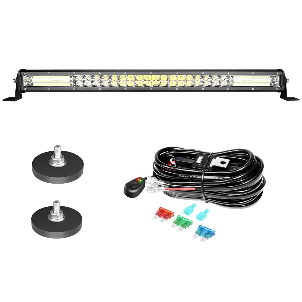 SKYWORLD LED Scheinwerfer 12V,24 Zoll 216W Spot-Flut-Kombistrahl,LED Arbeitsscheinwerfer mit Schwarzem Arbeitslicht Magnet Halterungen,Scheinwerfer Kabelbaum für Geländewagen ATV AWD SUV 4x4 Pickup von SKYWORLD