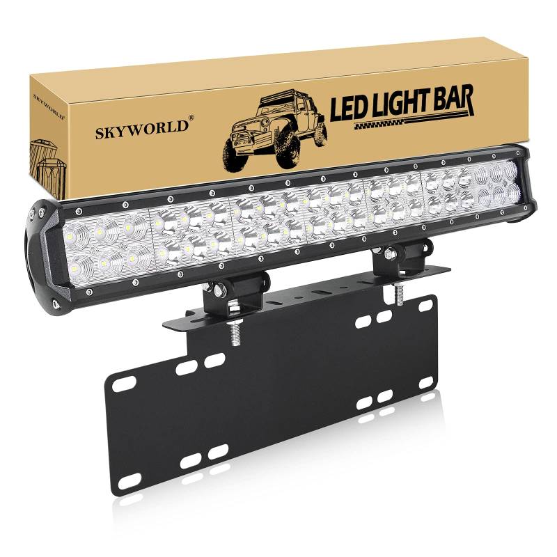 SKYWORLD LED Zusatzscheinwerfer, 50,8 cm 20 Zoll 126W LED Arbeitsscheinwerfer Bar Combo Reflektor Offroad Scheinwerfer Arbeitslicht mit Kennzeichenhalterung für UTV ATV SUV LKW Traktor von SKYWORLD