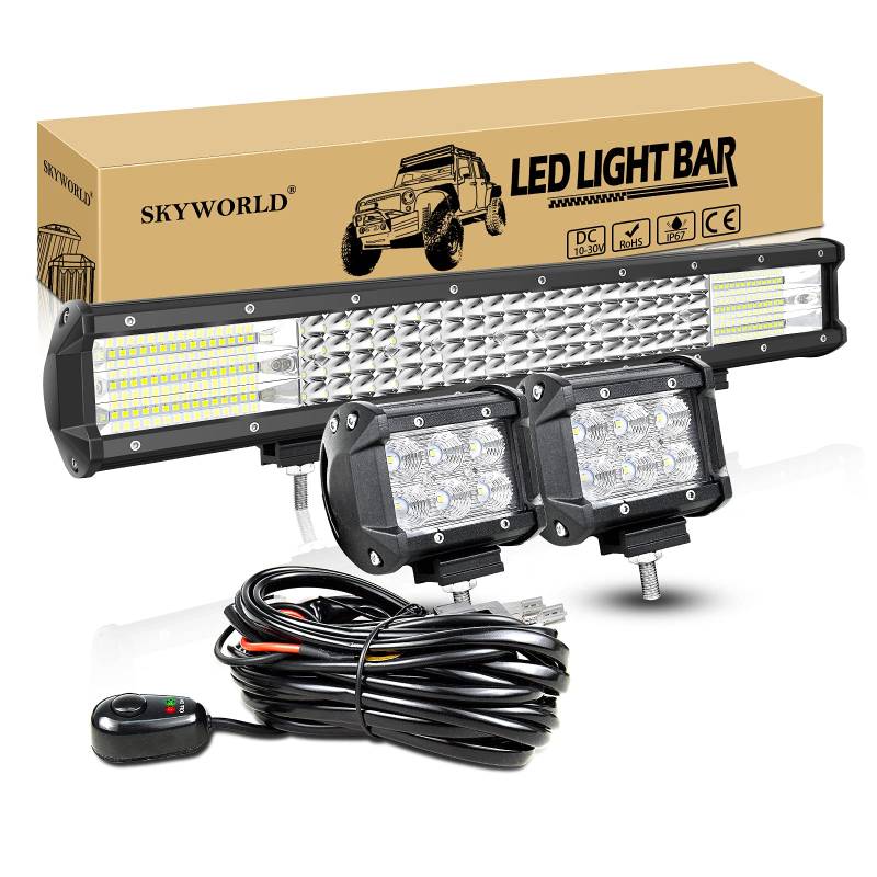 SKYWORLD LED Zusatzscheinwerfer, 50,8 cm 20 Zoll 510W LED Arbeitslicht Bar Spot Flutlicht Scheinwerfer, 2 X 18W Flood Offroad Scheinwerfer Arbeitslicht mit Kabelbaum für UTV ATV SUV LKW Traktor von SKYWORLD