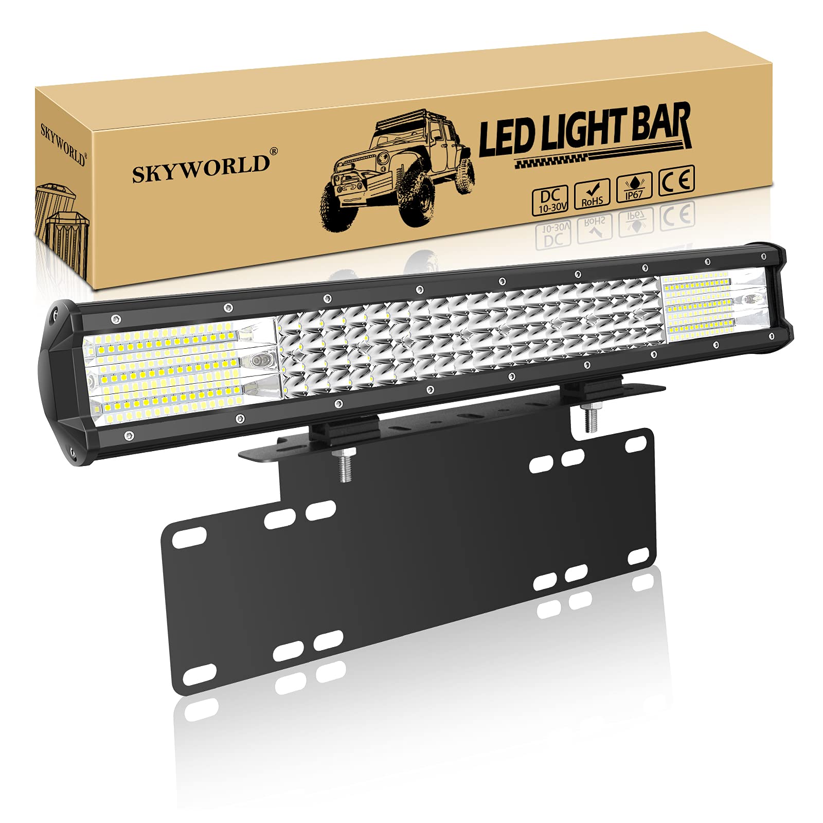 SKYWORLD LED Zusatzscheinwerfer, 50,8 cm 20 Zoll 510W LED Arbeitsscheinwerfer Bar Combo Reflektor Offroad Scheinwerfer Arbeitslicht mit Kennzeichenhalterung für UTV ATV SUV LKW Traktor von SKYWORLD