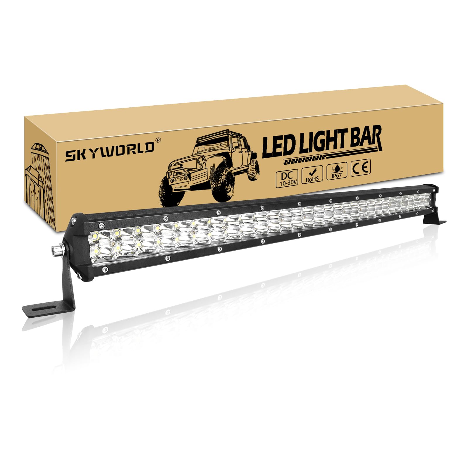 SKYWORLD 24 Zoll 180W LED Lichtleiste 1 Stück,Wasserdicht IP67 Spot LED Arbeit Licht Bar 6000K Weiß draußen LED Offroad Zusatzscheinwerfer für Bagger, Schlepper, Gabelstapler, ATV, LKW, Offroad 4x4 von SKYWORLD