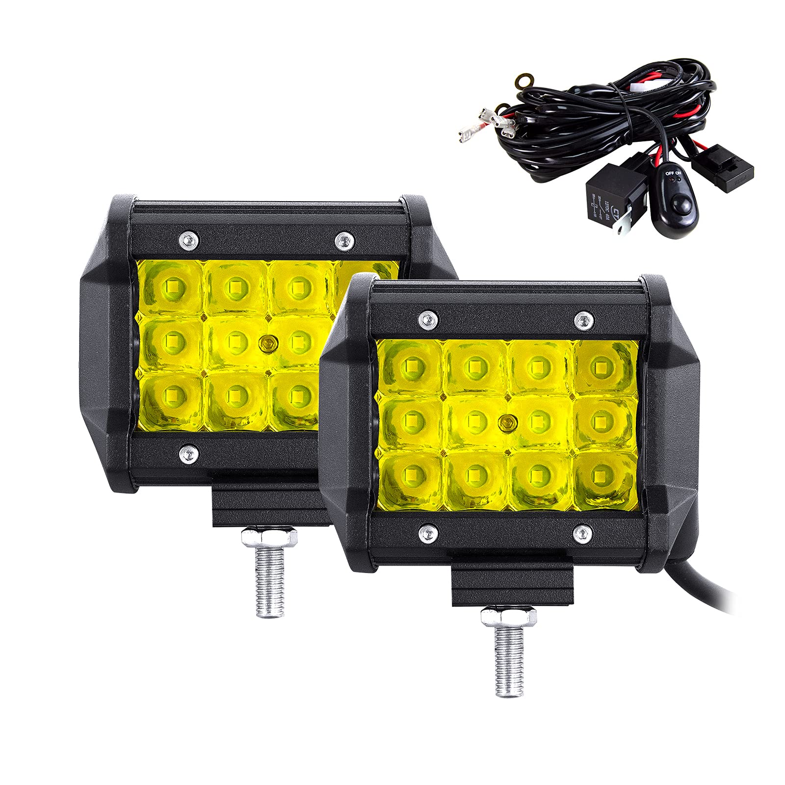 SKYWORLD led arbeitsscheinwerfer bar, 4 Zoll 10cm 36W Scheinwerfer Offroad Beleuchtung mit Kabelbaumsatz für 4x4 SUV ATV UTV Auto traktor 6000K IP67 Wasserdicht 12V 24V Gelb LED Zusatzscheinwerfer Bar von SKYWORLD