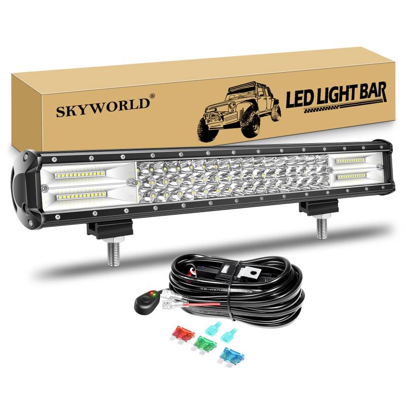 SKYWORLD 20 Zoll 51CM 288W Led Arbeitsscheinwerfer Bar mit 12V kabelbaum, Wasserdicht Led Lightbar Lichtbalken LED Arbeit Licht Bar für 4x4 Offroad SUV UTV ATV KFZ Traktor von SKYWORLD