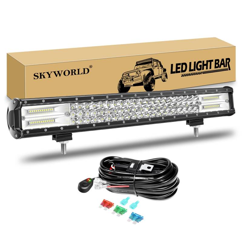 SKYWORLD 23 Zoll 59CM 324W Led Arbeitsscheinwerfer Bar mit 12V kabelbaum, Wasserdicht Led Lightbar Lichtbalken LED Arbeit Licht Bar für 4x4 Offroad SUV UTV ATV KFZ Traktor von SKYWORLD