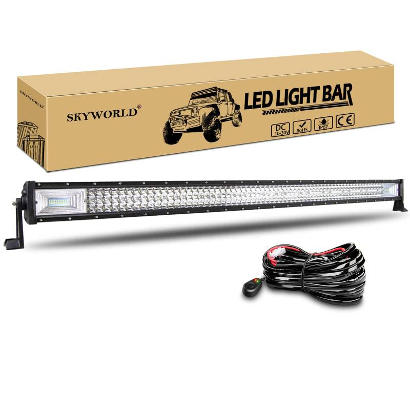 SKYWORLD LED Arbeitsscheinwerfer Bar 52 Zoll 132cm 675W Flutlicht Strahler Combo Zusatzscheinwerfer LED Scheinwerfer 12V 24V mit Kabelbaumkit für Offroad LKW Tracktor Auto ATV UTV SUV 4x4 von SKYWORLD