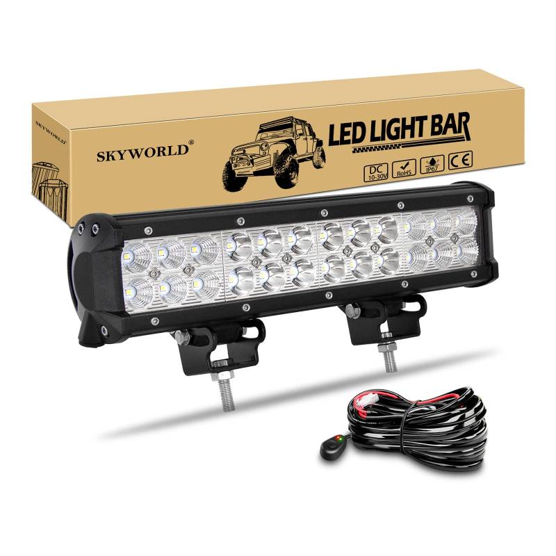 SKYWORLD led zusatzscheinwerfer bar, Zweireihiges 12 Zoll Scheinwerfer Flutlicht Combo offroad scheinwerfer mit Kabelbaumsatz für 4x4 LKW Auto SUV Traktor Traktoren Arbeitsleuchte Offroad (30.8cm 72W) von SKYWORLD