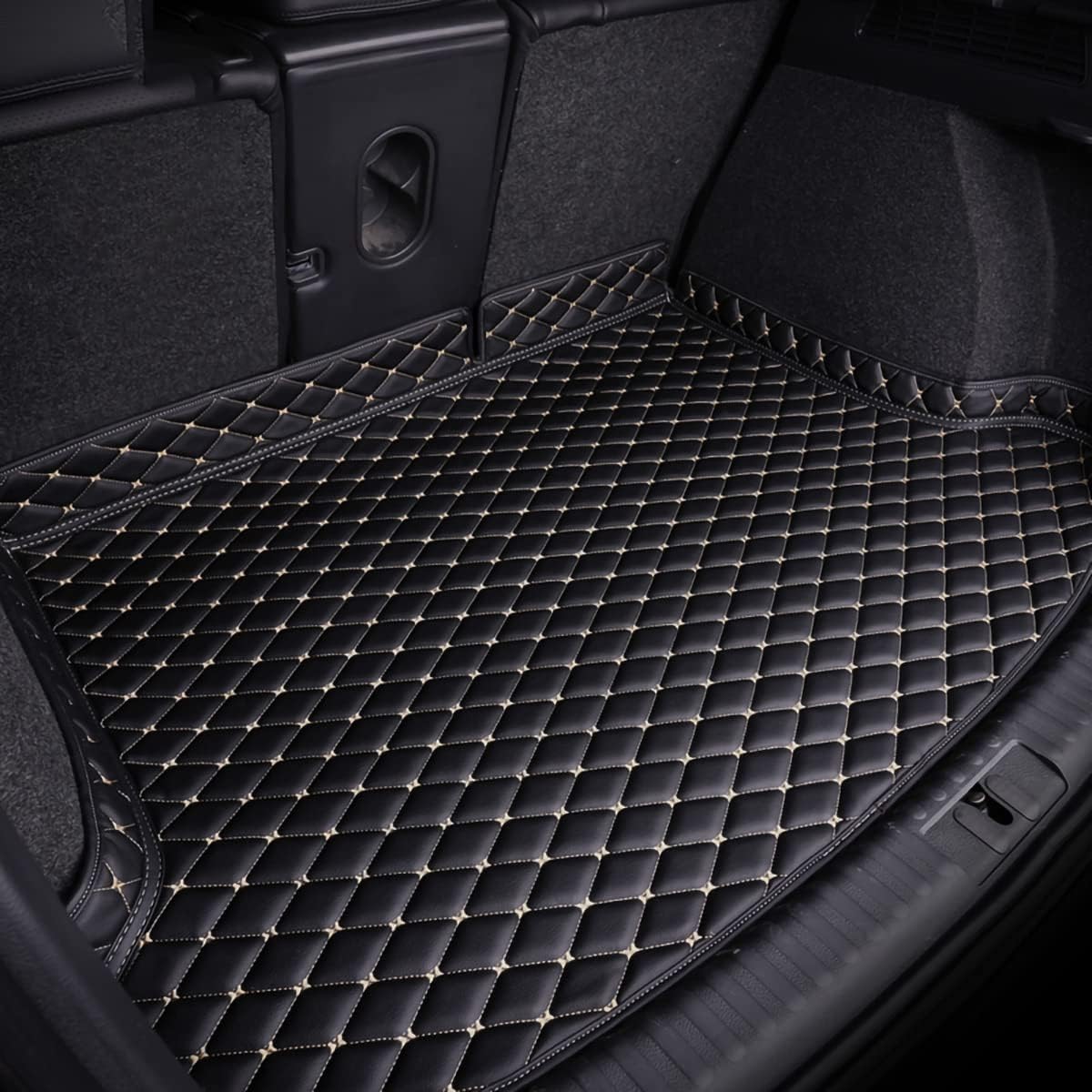 Auto Leder Kofferraummatten Kompatibel mit Renault Grand Scenic (5-Seater) 2018-2023,Kofferraummatte Bodenmatte Cargo Liner Trunk ​Mats Pads Styling Zubehör,Black Beige von SLGYS