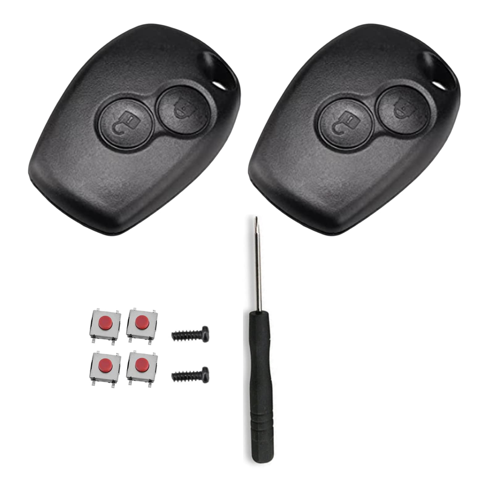 SLshiBo 2 Pack Renault Schlüssel Gehäuse 2 Tasten Autoschlüssel Gehäuse mit 4 Mikrotaster Taster und Schraubendreher Kompatibel mit Renault Kangoo Modus Clio Master Trafic Twingo Switch und Dacia von SLshiBo