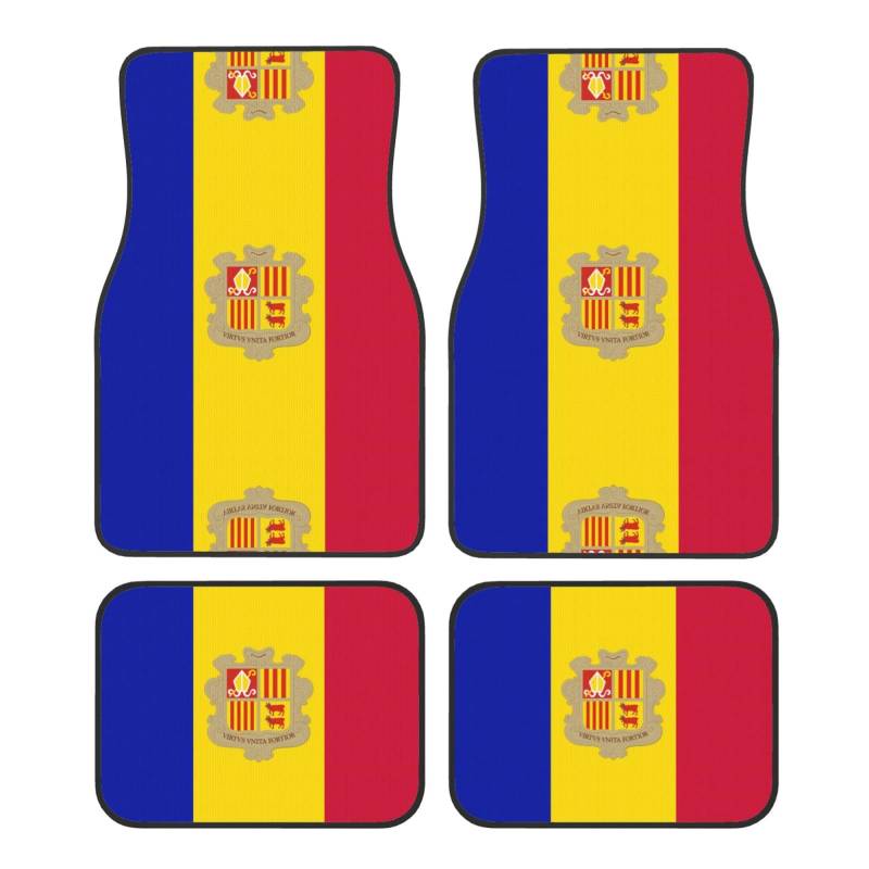 Andorra-Flagge - Universelles Auto-Fußmatten-Set mit Andorra-Flagge - Vierteiliges Set - Autoinnenraum aus Kristallsamt - Komplette Abdeckung vorne und hinten von SMAZDFXX