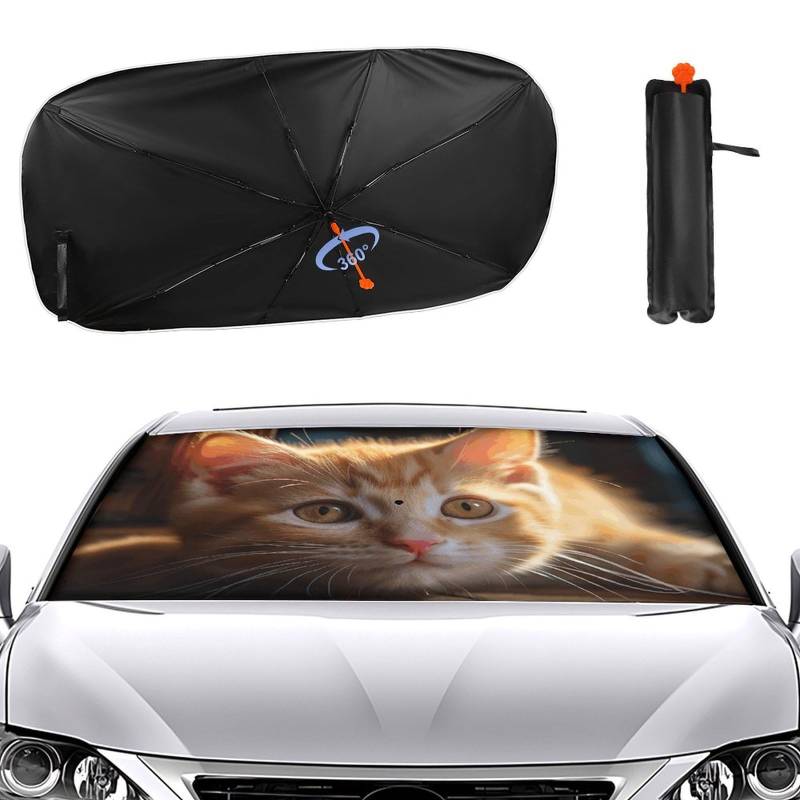 Auto-Wind-Sonnenschutz, faltbar, für kleine Lastwagen, personalisiertes kleines Visier mit orangefarbener Katze von SMAZDFXX