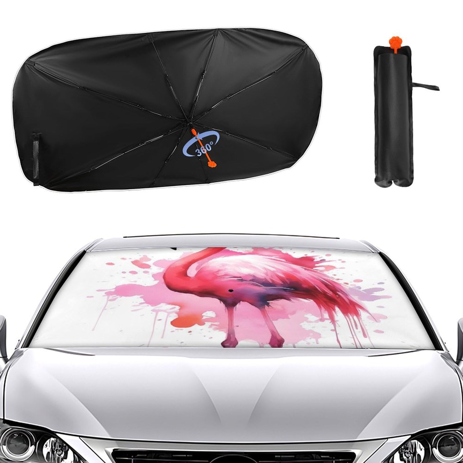 Auto Wind Sonnenschutz Faltbarer Kleinlaster Regenschirm Personalisiertes Flamingo Aquarell Gedrucktes Visier von SMAZDFXX