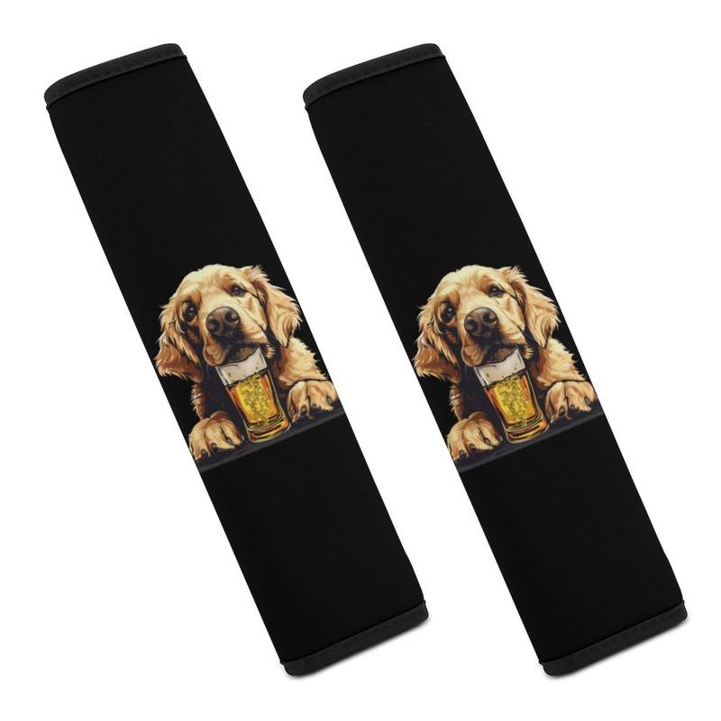 SMAZDFXX Golden Retriever Beer Autositzgurtpolster, weicher Auto-Sicherheitsgurtbezug, Sicherheitsgurt-Schulterpolster, Autozubehör, 2 Stück von SMAZDFXX