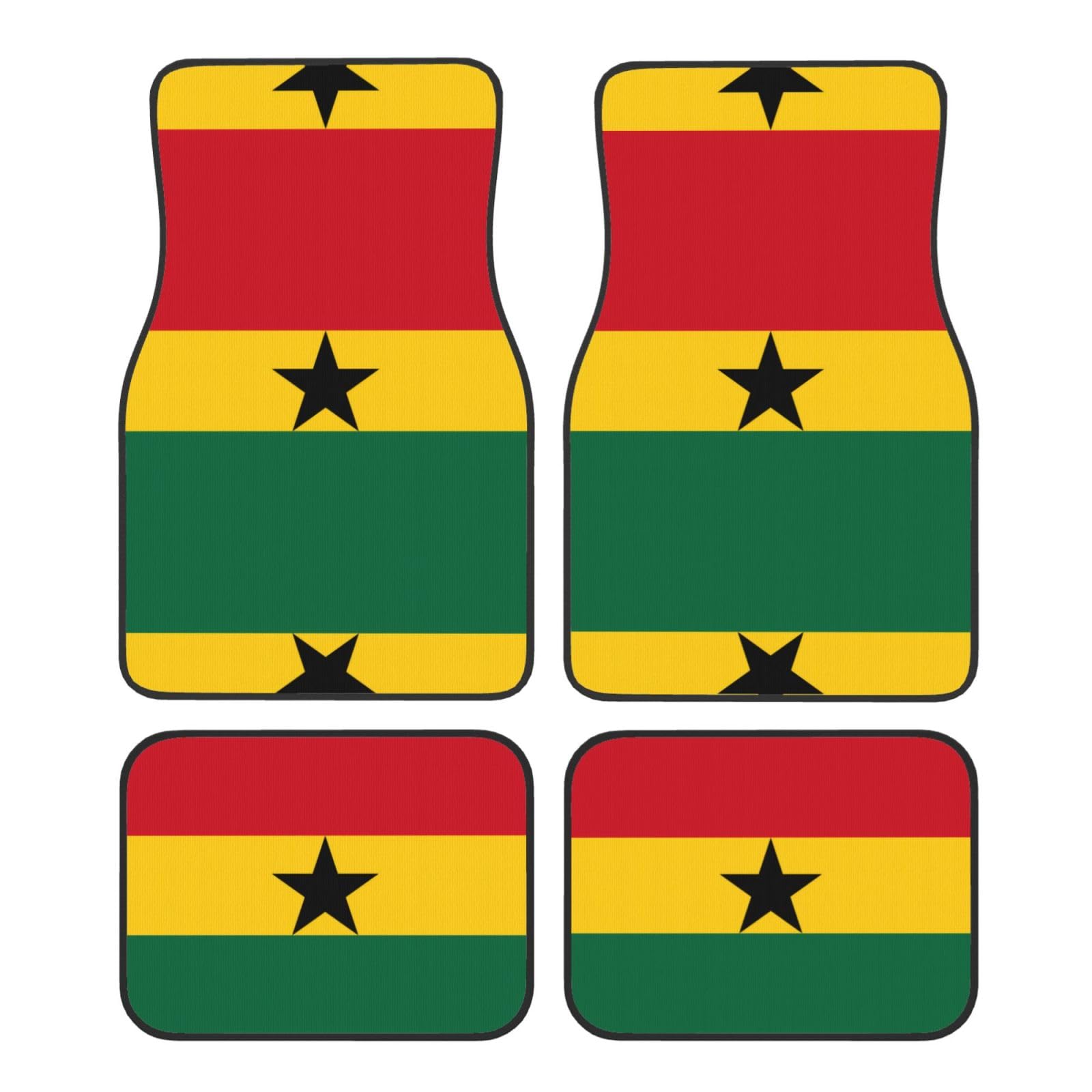 Universal-Autofußmatten-Set mit Flagge von Ghana, vierteiliges Set – Autoinnenraum aus Kristallsamt – komplette Abdeckung vorne und hinten von SMAZDFXX