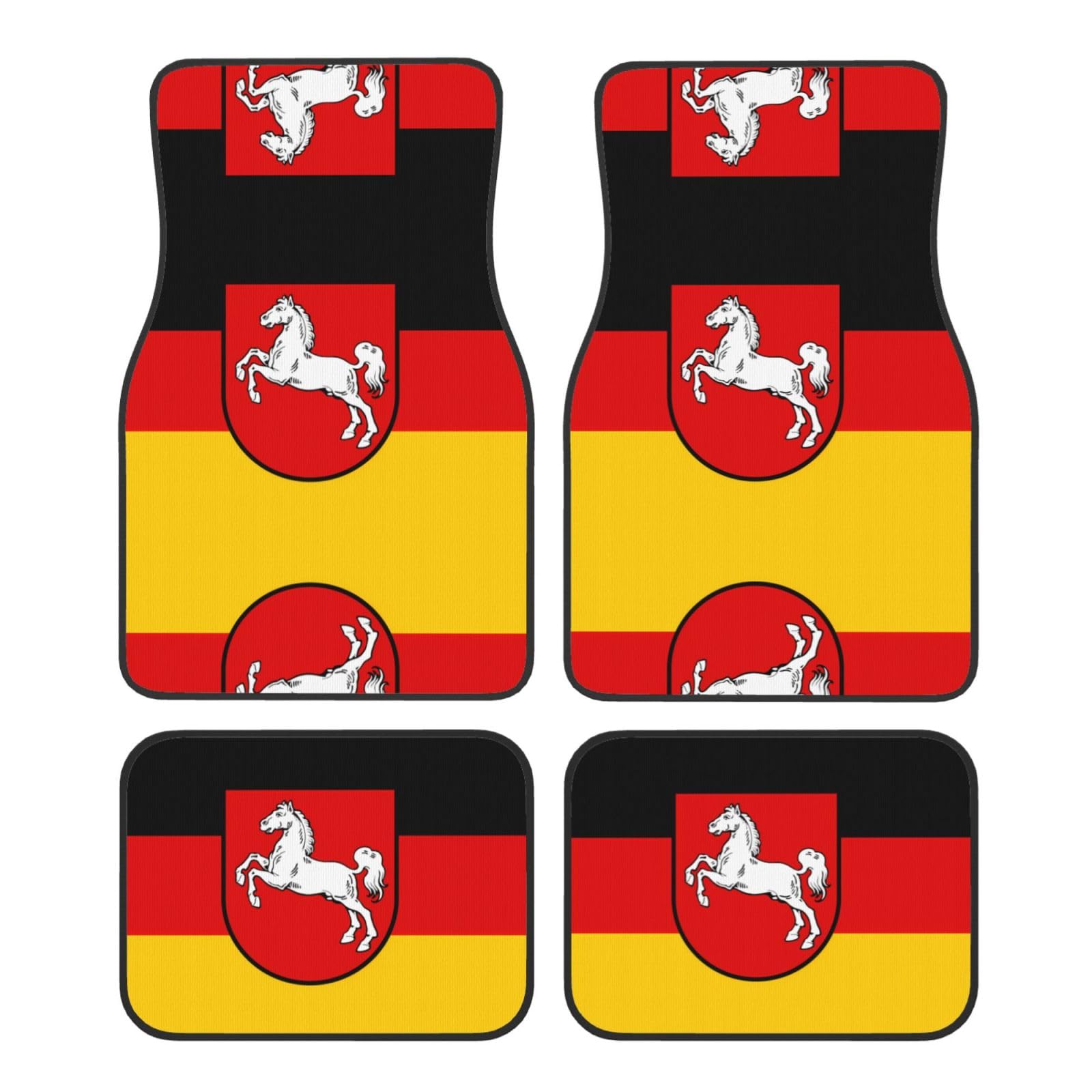 Universal-Autofußmatten-Set mit Niedersachsen-Flagge, vierteiliges Set – Autoinnenraum aus Kristallsamt – komplette Abdeckung vorne und hinten von SMAZDFXX