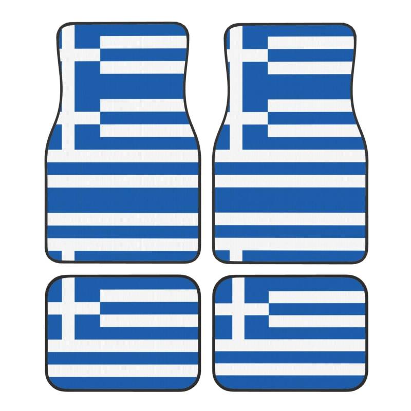 Universelles Autofußmatten-Set mit griechischer Flagge, vierteiliges Set – Innenraum aus kristallklarem Samt – komplette Abdeckung vorne und hinten von SMAZDFXX