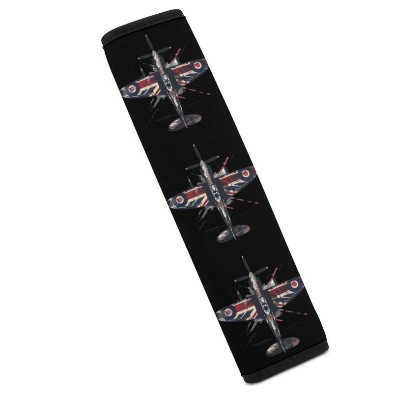 WW2 Spitfire Ikonisches britisches Flugzeug im Used-Look mit UK-Jack-Flagge, Sicherheitsgurtpolster für Autositze, weicher Auto-Sicherheitsgurtbezug, Sicherheitsgurt-Schulterpolster, Autozubehör, 1 S von SMAZDFXX