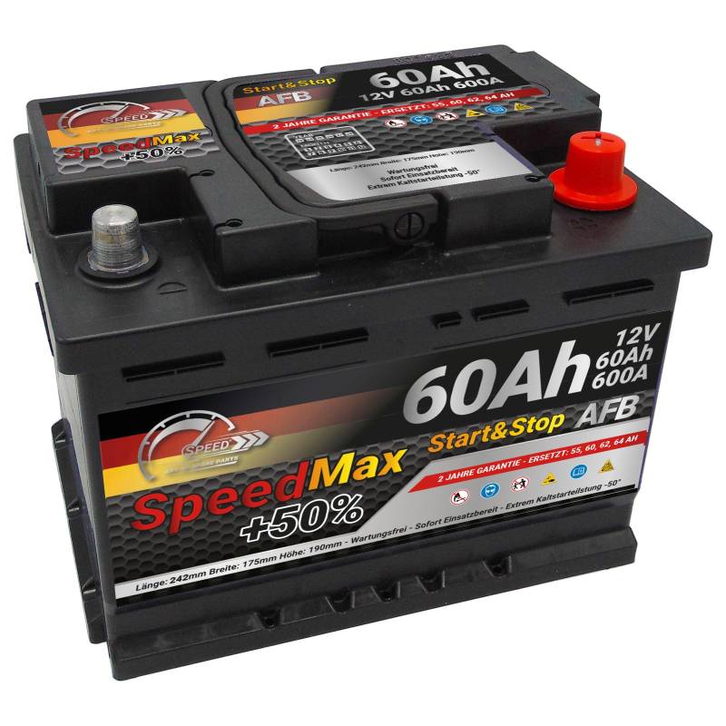 Autobatterie Speed Max 60Ah 600A Starterbatterie 12V Start&Stop AFB L2 von SMC