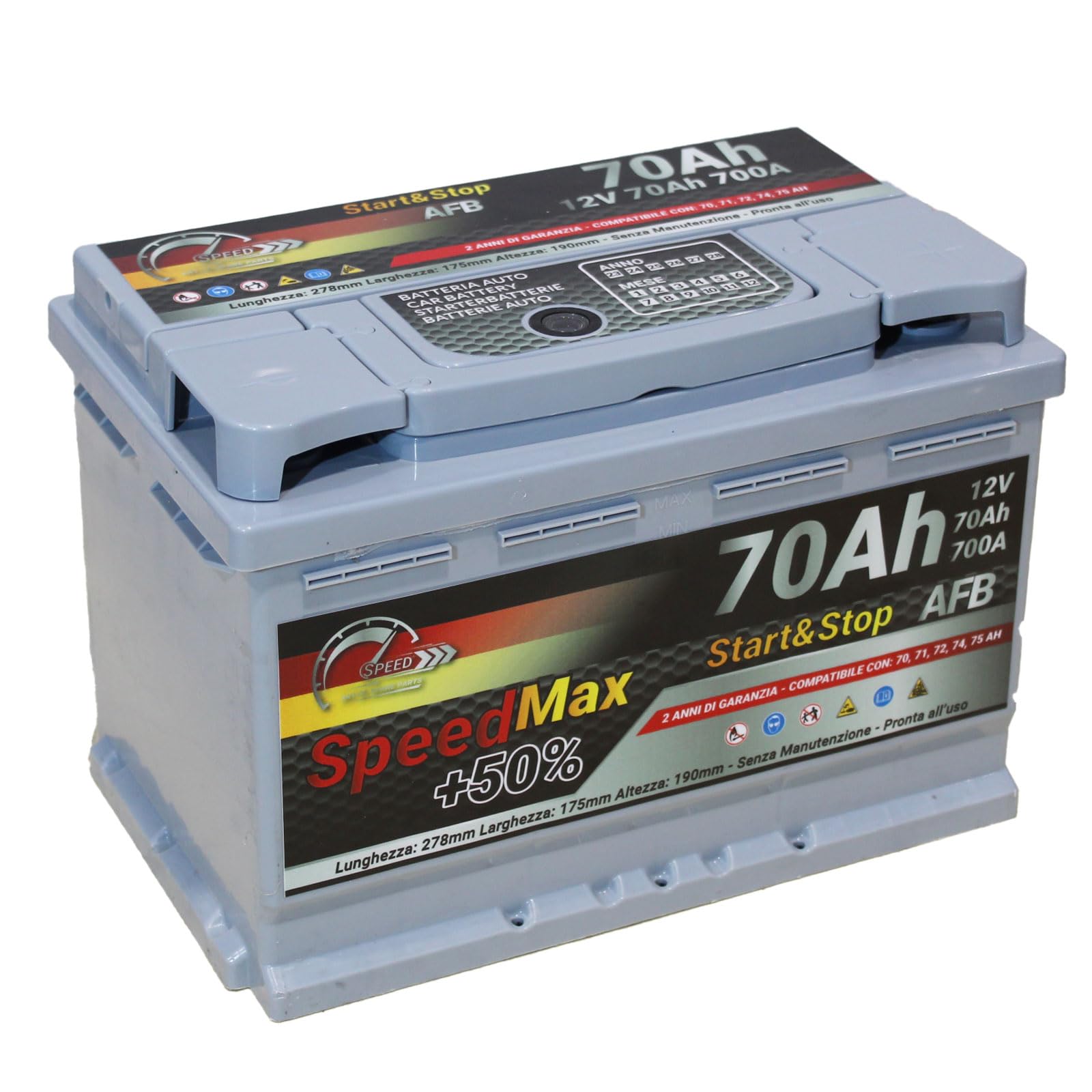 SMC Autobatterie Speed Max 70Ah AFB Start&Stop 12V 700A Starterbatterie für Autos mit hohem Energiebedarf Start-Stop ersetzt 65 70 Ah 75 80ah überlegene Leistung Pluspole Recht von SMC