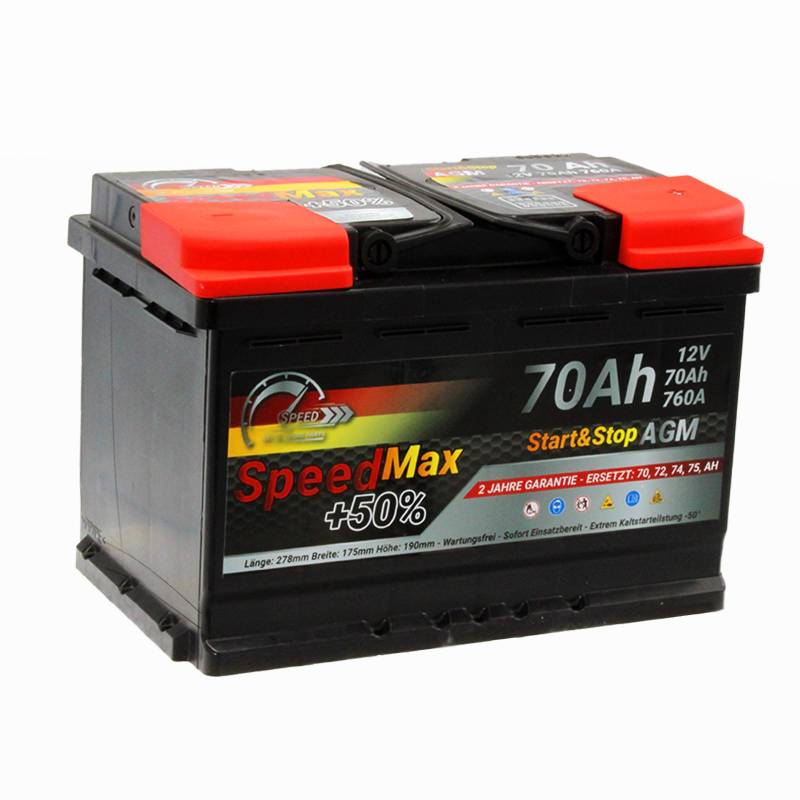 SMC Autobatterie Speed Max 70Ah Agm Start&Stop 12V 760A Starterbatterie für Autos mit hohem Energiebedarf Start-Stop ersetzt 65 70 Ah 75 80ah überlegene Leistung von SMC