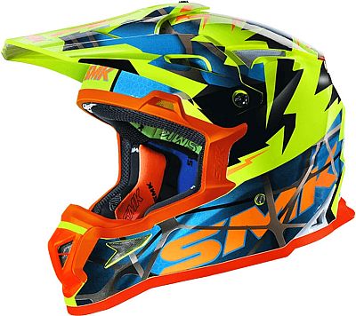 SMK Fulmine, Motocrosshelm - Neon-Gelb/Orange/Blau/Schwarz - M von SMK