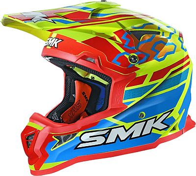 SMK Tribou, Motocrosshelm - Neon-Gelb/Rot/Blau - L von SMK