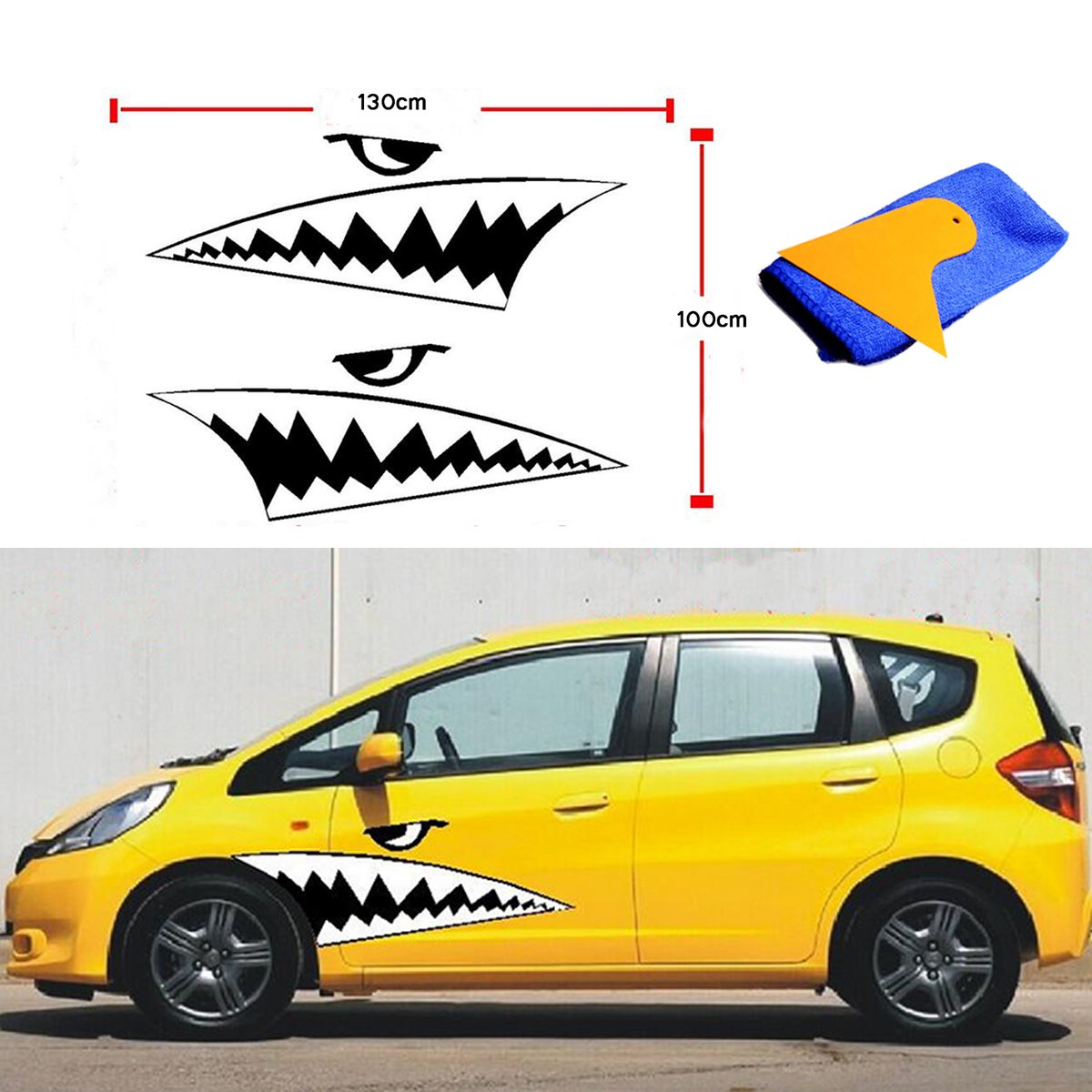 SMKJ Sport Seitenstreifen SET-Auto Aufkleber 3D shark hai Car Sticker Decal Streifen Weiß Autotattoo-Gr. 51.2inch x 19.7inch (130cm x 50cm) von SMKJ