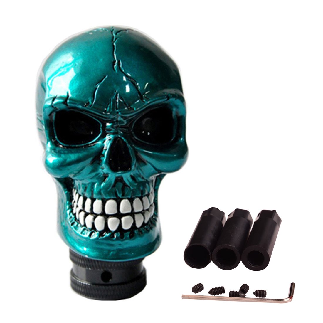 SMKJ Universal Schaltknauf Schädel Schaltknüppel Skull Totenkopf Gießharz Gear Shifter Knob für most Manuelles oder automatisches Getriebe Ohne RGA-Blau von SMKJ