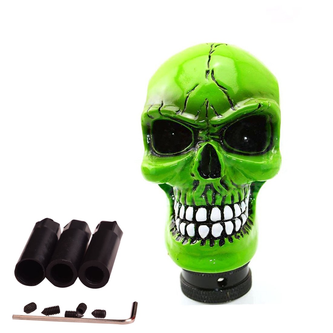 SMKJ Universal Schaltknauf Schädel Schaltknüppel Skull Totenkopf Gießharz Gear Shifter Knob für most Manuelles oder automatisches Getriebe Ohne RGA-Grün von SMKJ