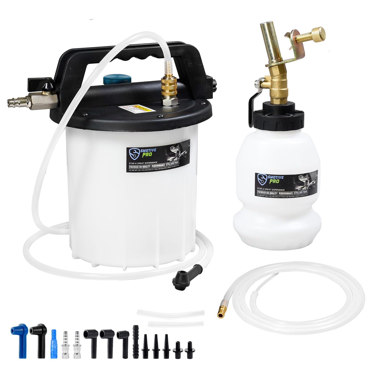 SMOTIVEPRO 3L Pneumatisches Vakuum Bremsenentlüftungsset, Bremsflüssigkeitsentlüfter Kit mit 1L Nachfüllflasche und 16PS Adaptern für Autos und Motorräder von SMOTIVEPRO