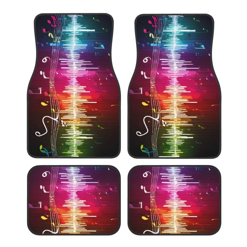 Color Music Notes Premium Vollseite bedruckte Fußmatten für Autos, LKWs, SUV, 4-teilige Allwetter-Automatten mit universeller Passform Design. von SMSJTMWHN