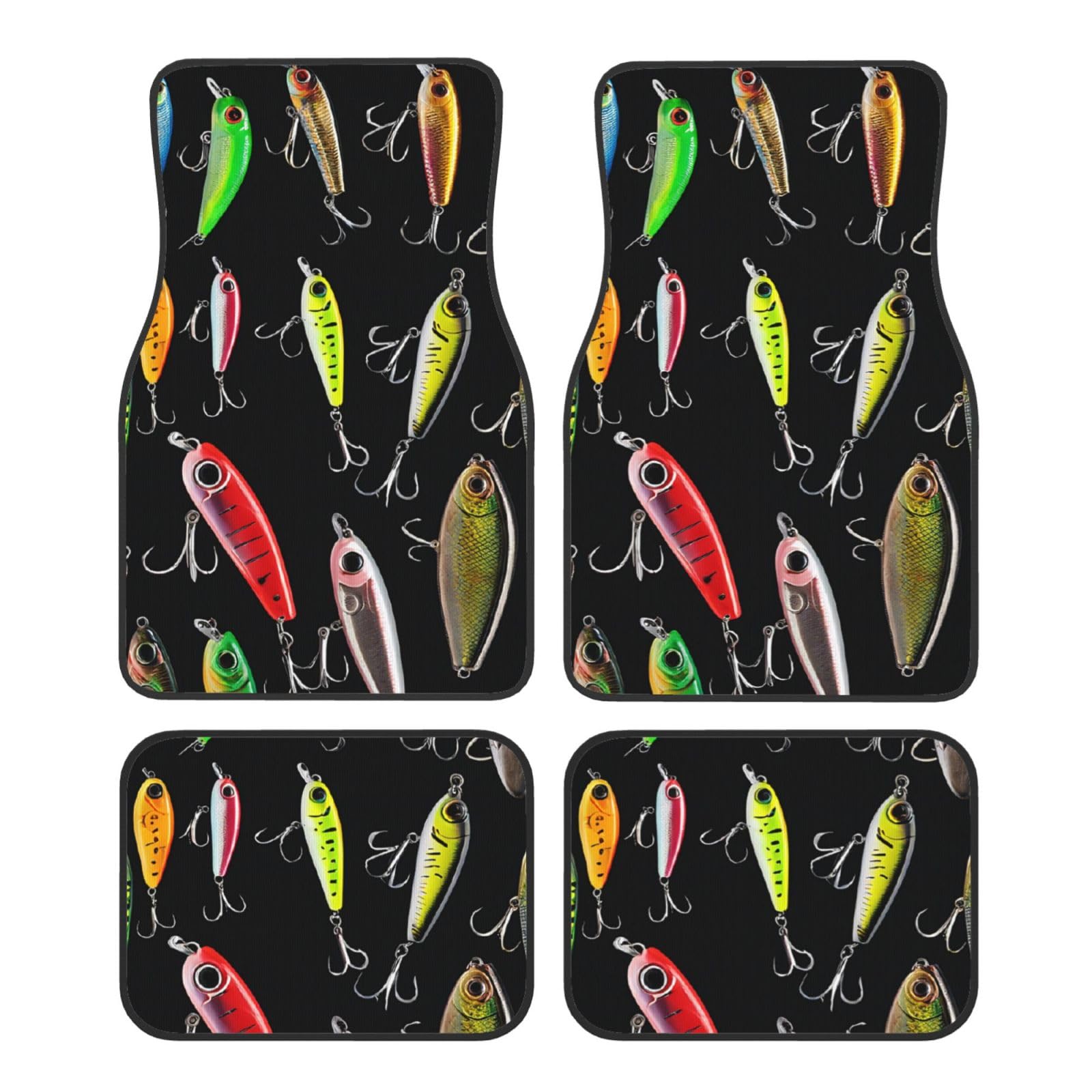 Fishing Lure Premium Vollseite Bedruckte Fußmatten für PKW LKW SUV 4-teilige Allwetter Automatten mit Universal Fit Design von SMSJTMWHN